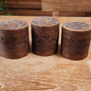 Set of 3 small hand carved wooden boxes from Congo